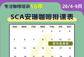 安琳咖啡SCA咖啡培训课程表（2026年4月-9月）