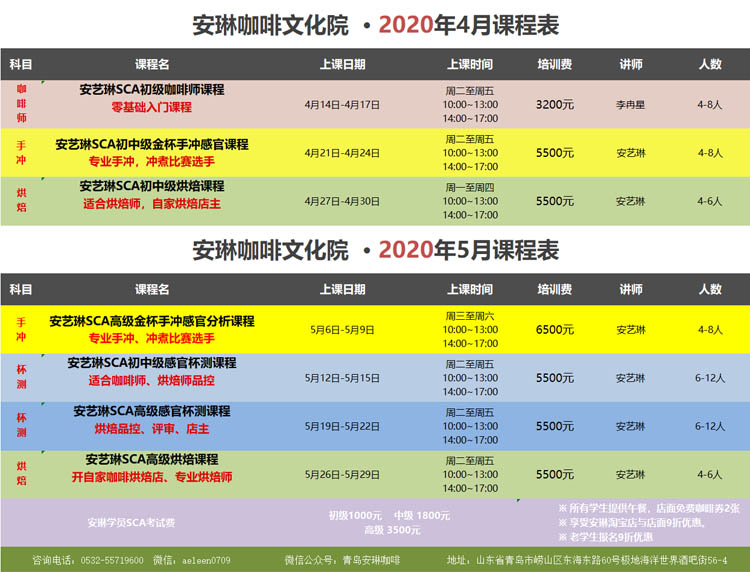 咖啡培训-课程表（2020年-4月-5月）